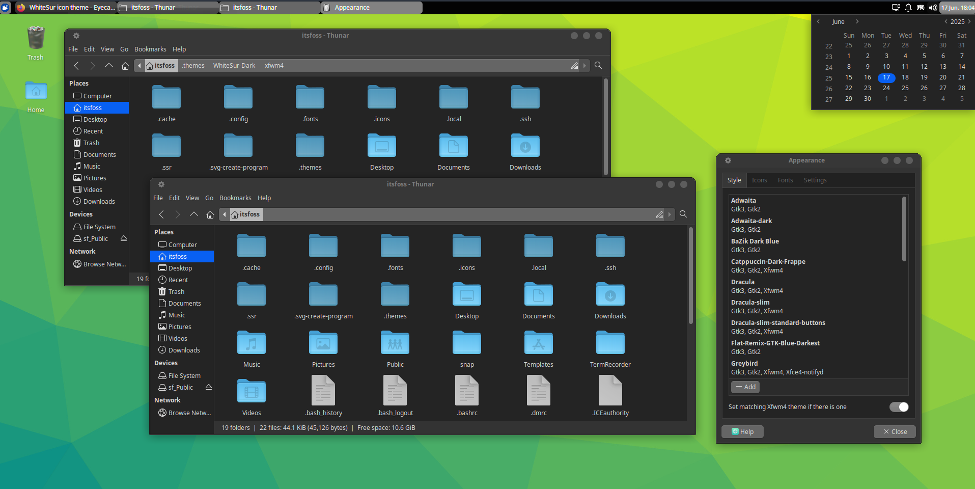 WhiteSur theme applied to Xfce desktop in Xubuntu.