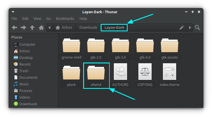 Xfwm folder in a downloaded theme.