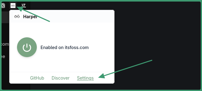 Access harper extension settings