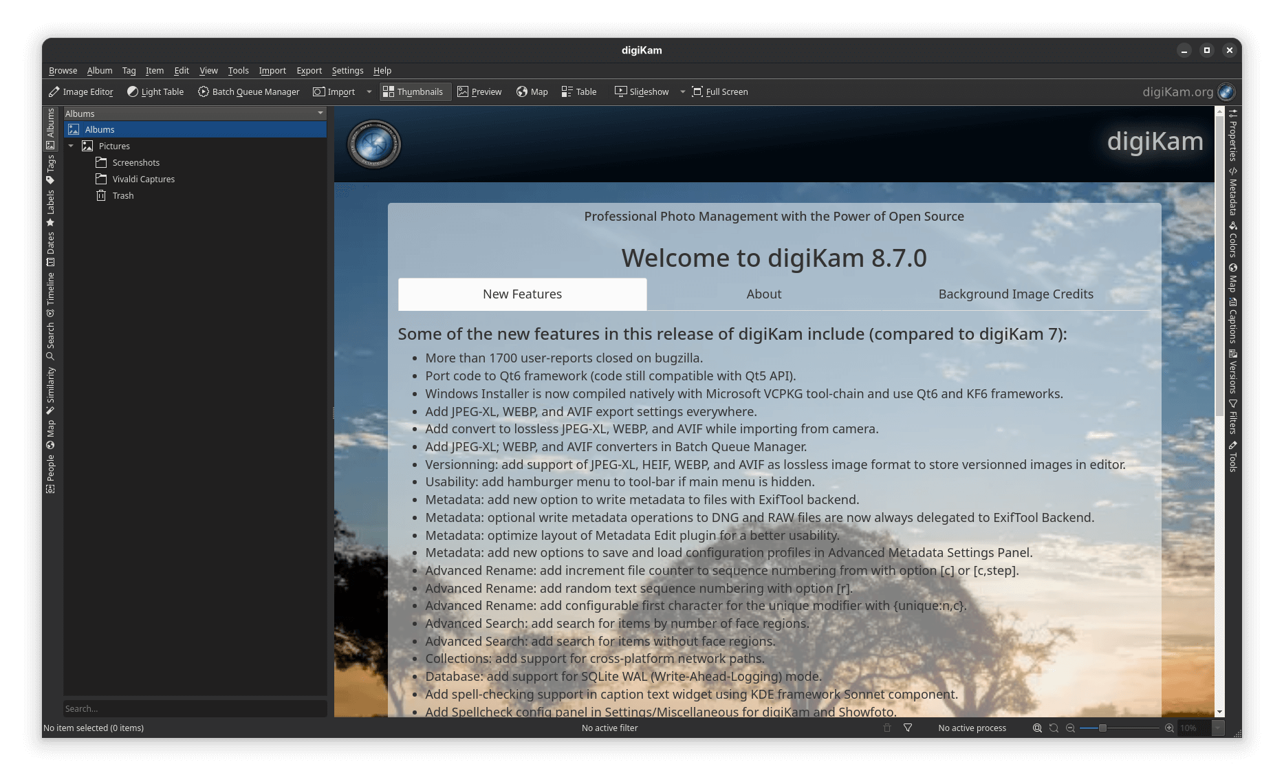 the welcome page for digicam 8.7 is being shown in the app