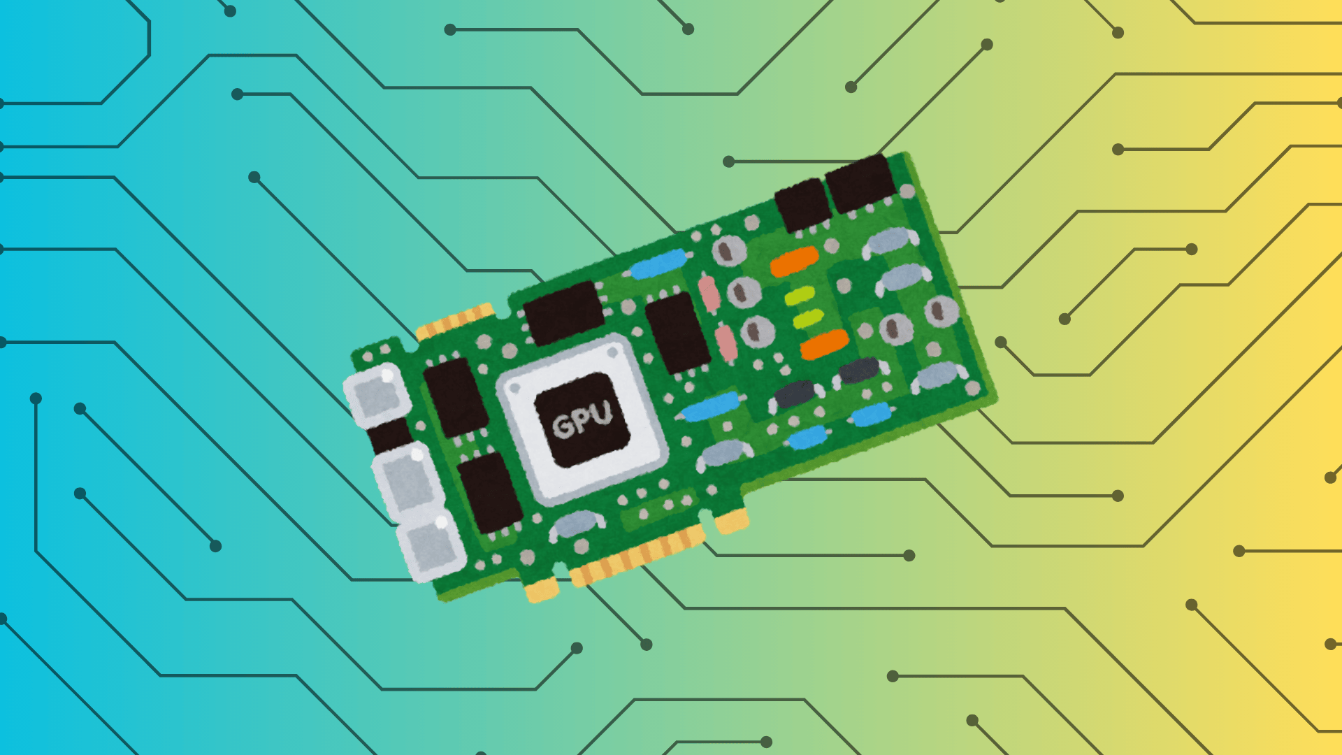 a mixed green background banner that shows the illustration of a graphical processing unit or gpu