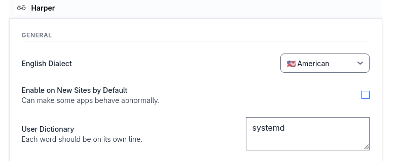 Harper extension settings