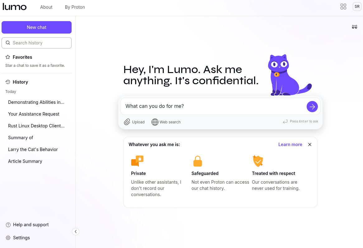 the main page of lumo with the following prompt entered, what can you do for me?