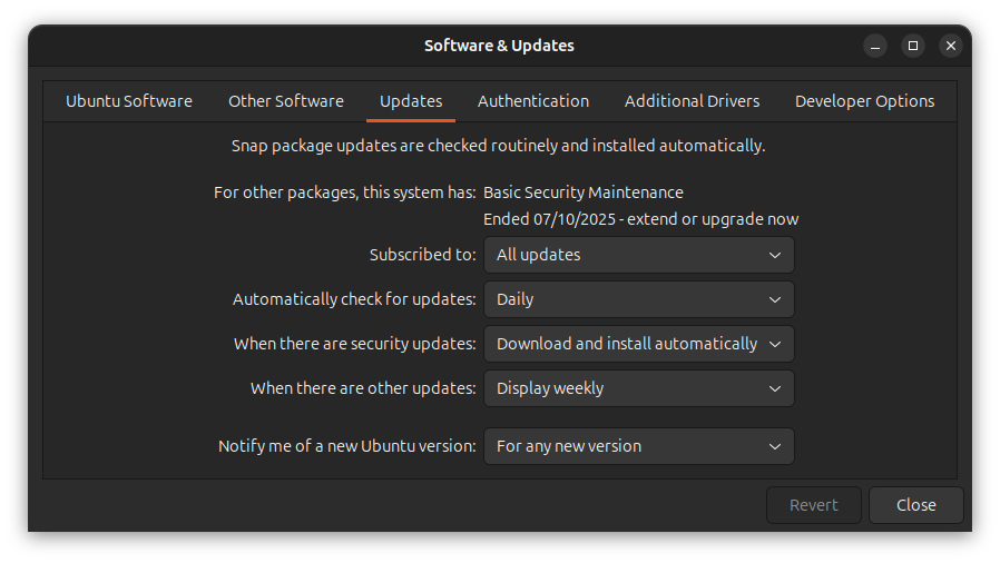 the software & updates app running on ubuntu 24.10