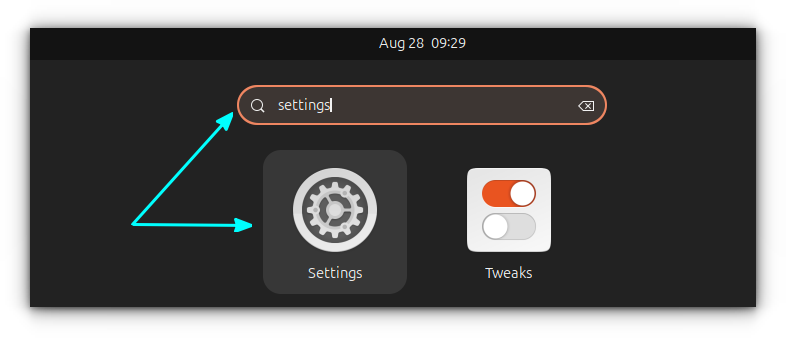 Search for "Settings" in GNOME Activities overview and open the settings app.
