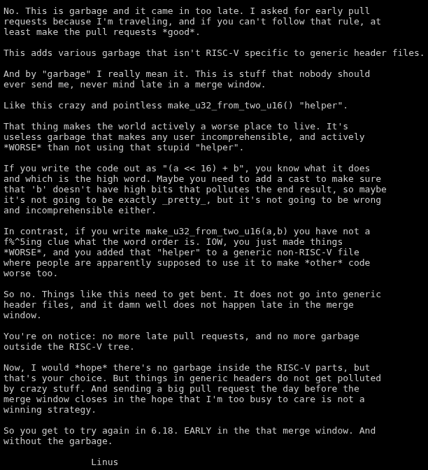 there is a bunch of text in this picture, the original author of that text is linus torvalds, I would've copy-pasted it, but it is too long