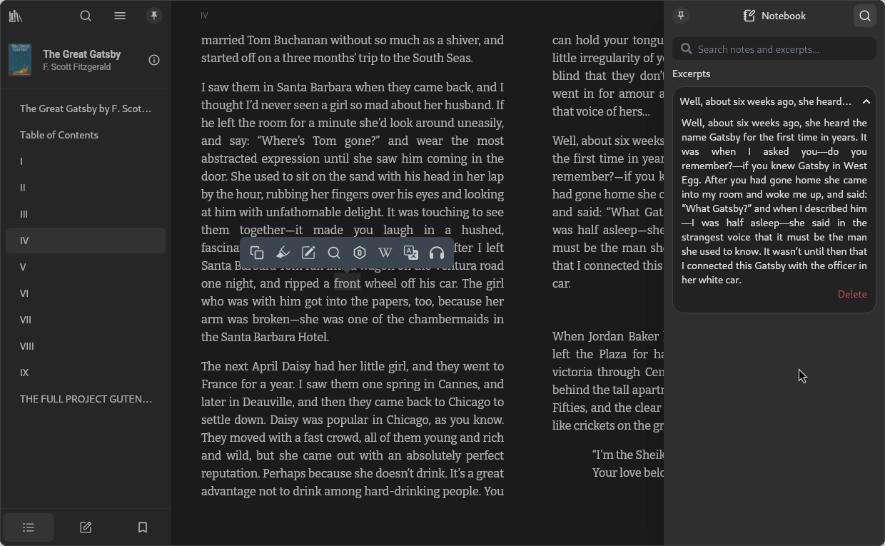 the notebook feature is being demoed here on the right, with a para that was copied from a book being automatically added as a excerpt
