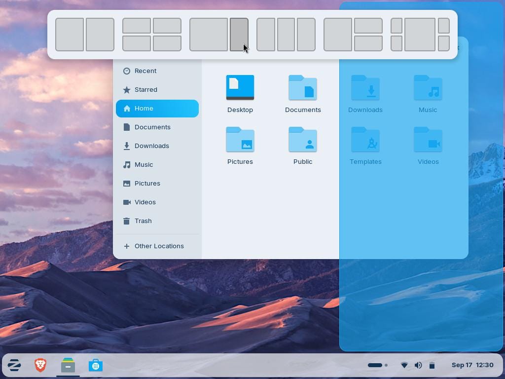 the new advanced window tiling interface for zorin os 18 beta is shown in the screenshot