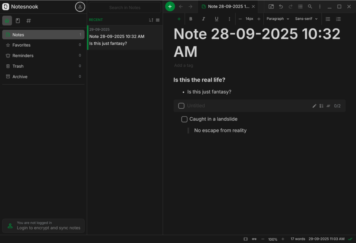Notesnook interface
