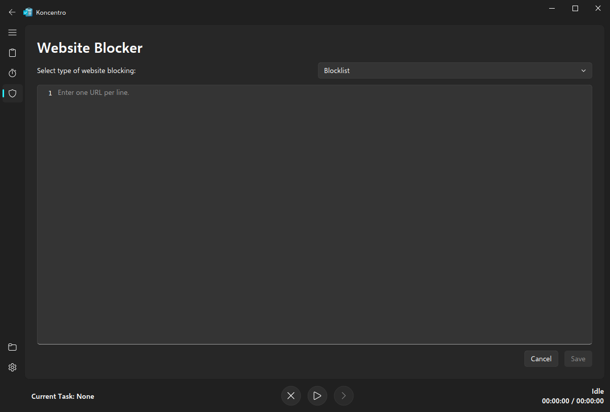 The website blocker in Koncentro
