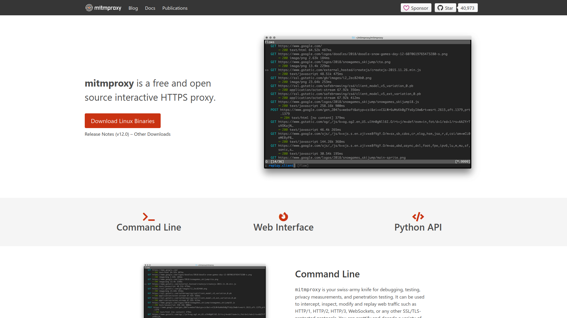 The mitmproxy home page