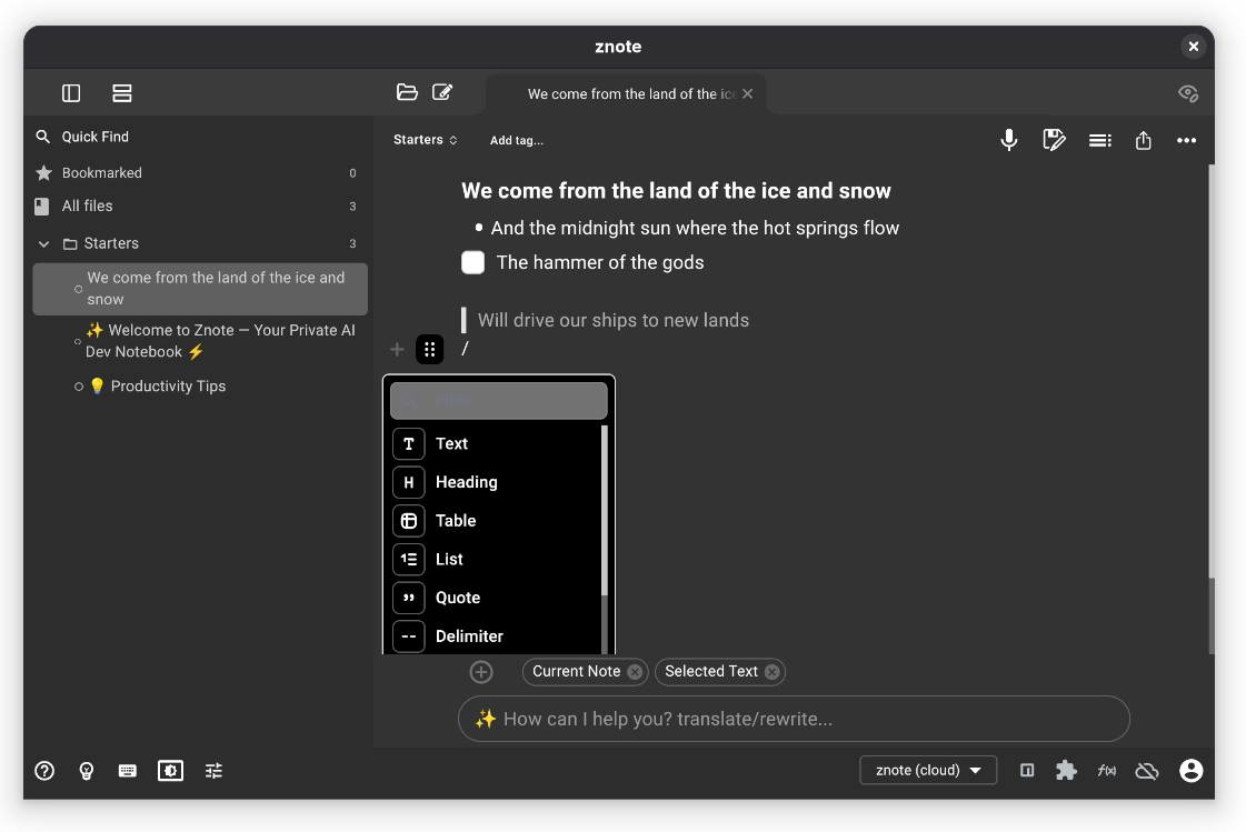 Znote interface