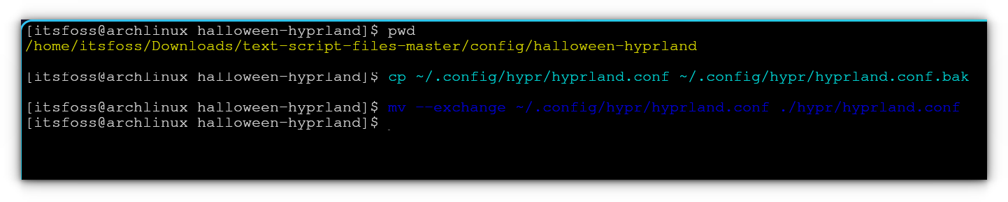 Backup and replace Hyprland config.