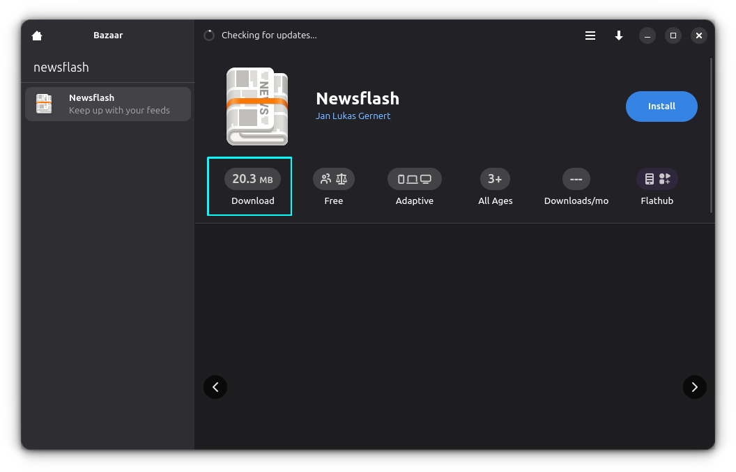Click on the download size of an application