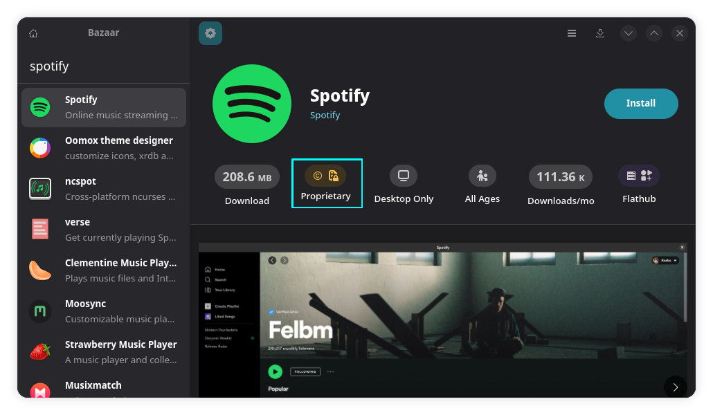 Non-free app result in Bazaar search results.
