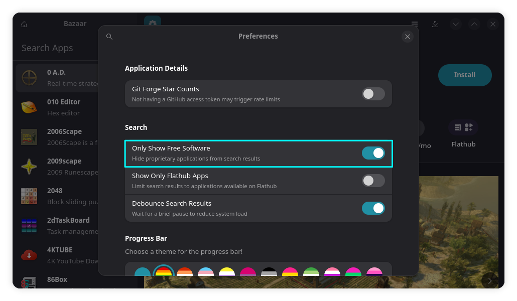 Show only free software in bazaar settings.