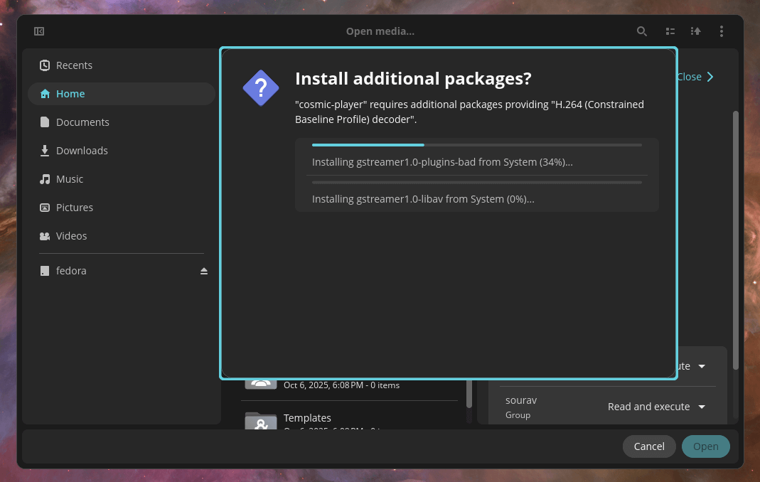 the installation of new codecs on cosmic player is shown here, both are gstreamer plugins for media playback