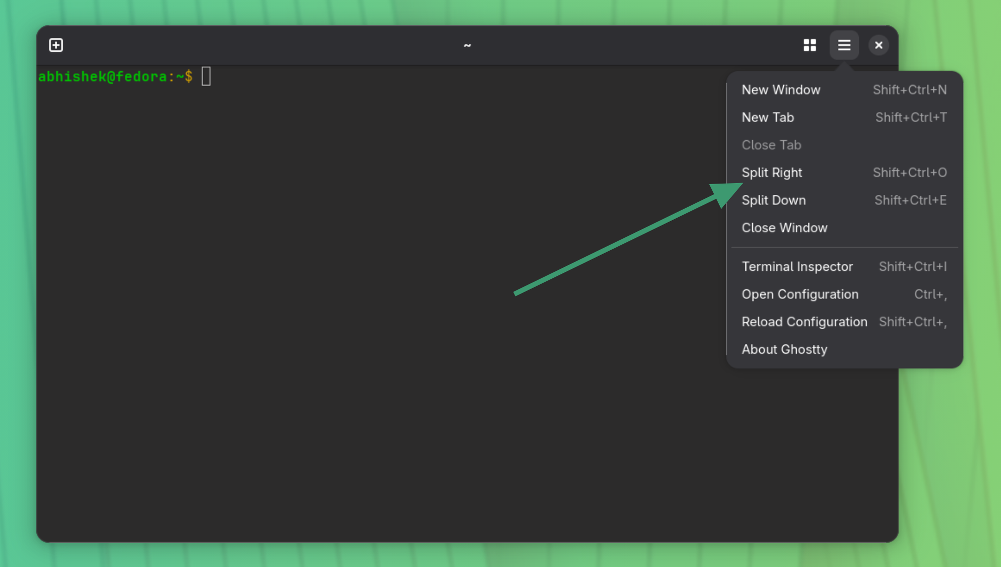 Ghostty terminal menu