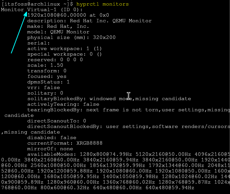 Get monitor name in Hyprland.