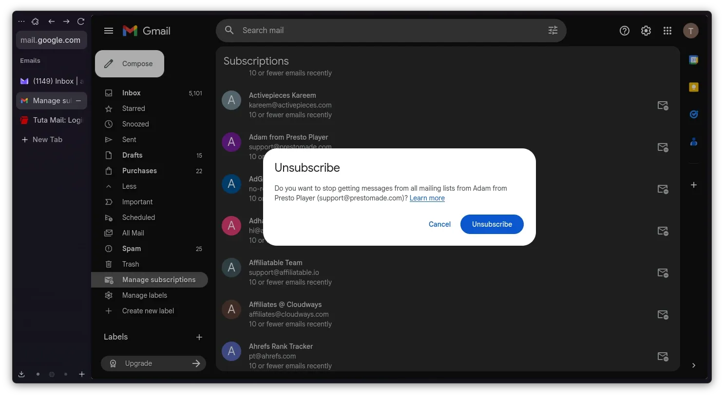 Blocking email newsletters in Gmail