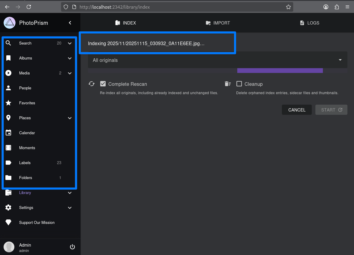 PhotoPrism indexing details