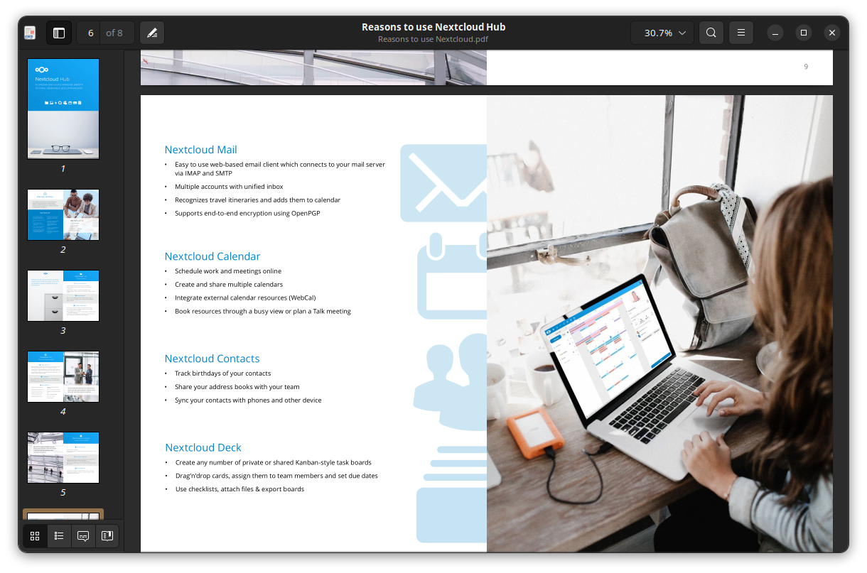 Evince showing the "Reasons to use Nextcloud Hub" document