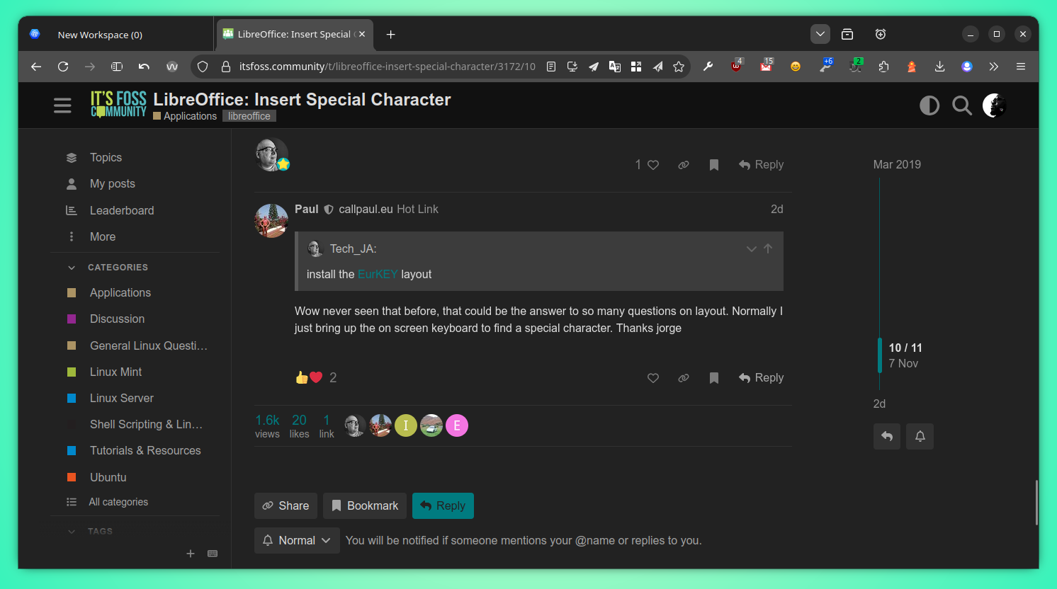 A user (Paul) on the Its FOSS forum thanking another user (Jorge) who provided a solution to their problem