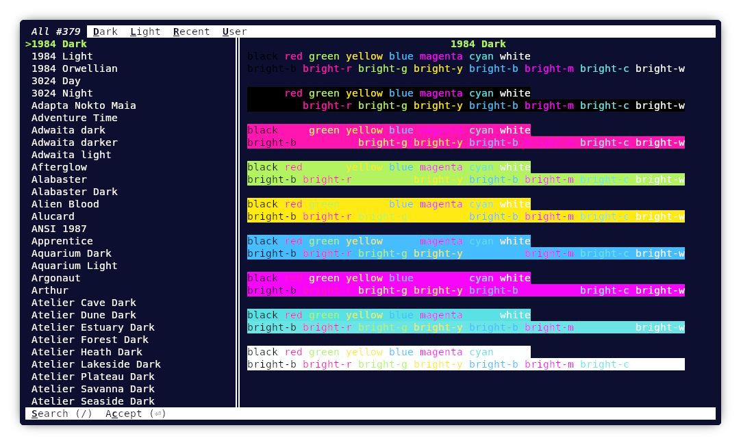 kitty comes with a broad selection of themes in categories
