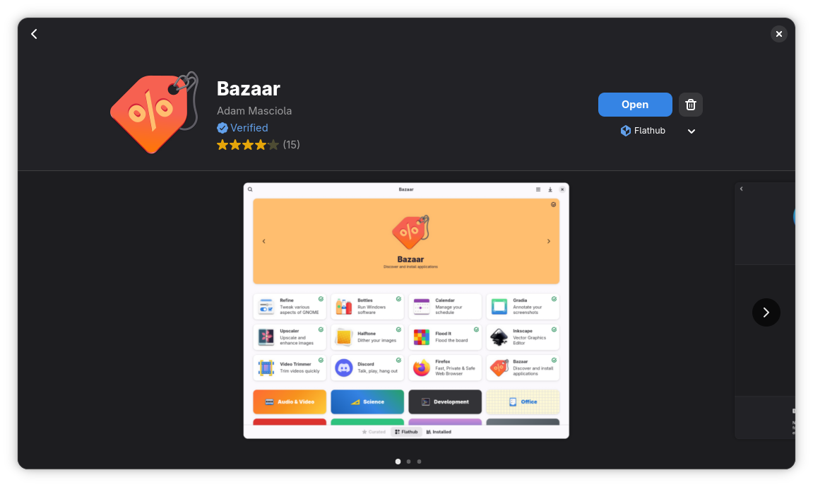 Bazaar flatpak app in GNOME Software center