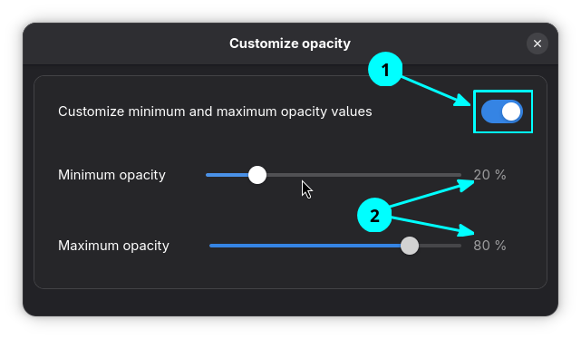 Customize the opacity values using the minimum and maximum opacity values.