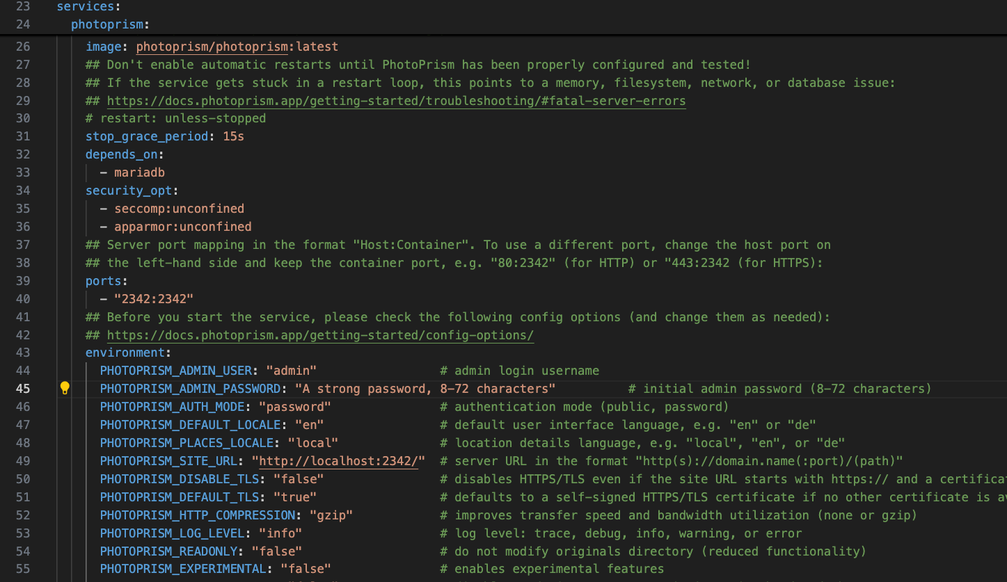 Environment variable configuration for PhotoPrism