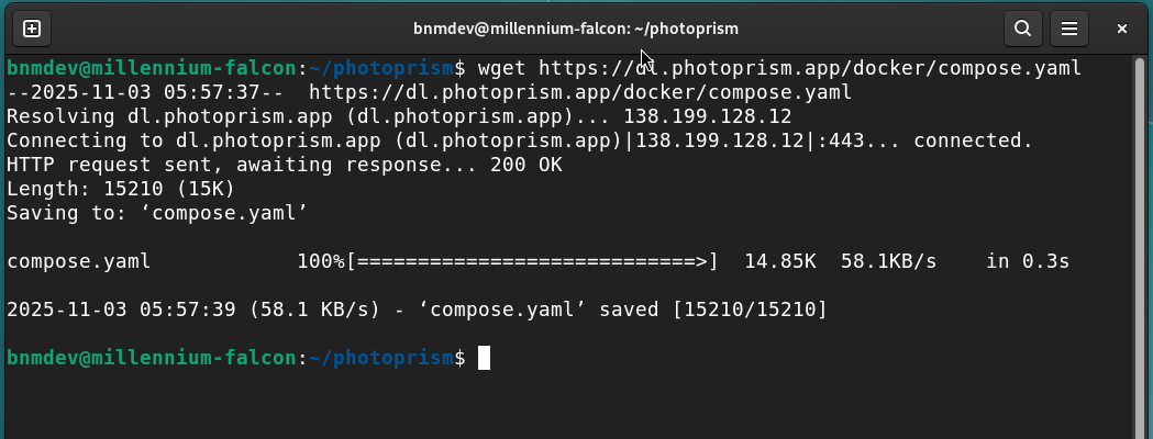 Download docker-compose.yml file for PhotoPrism installation