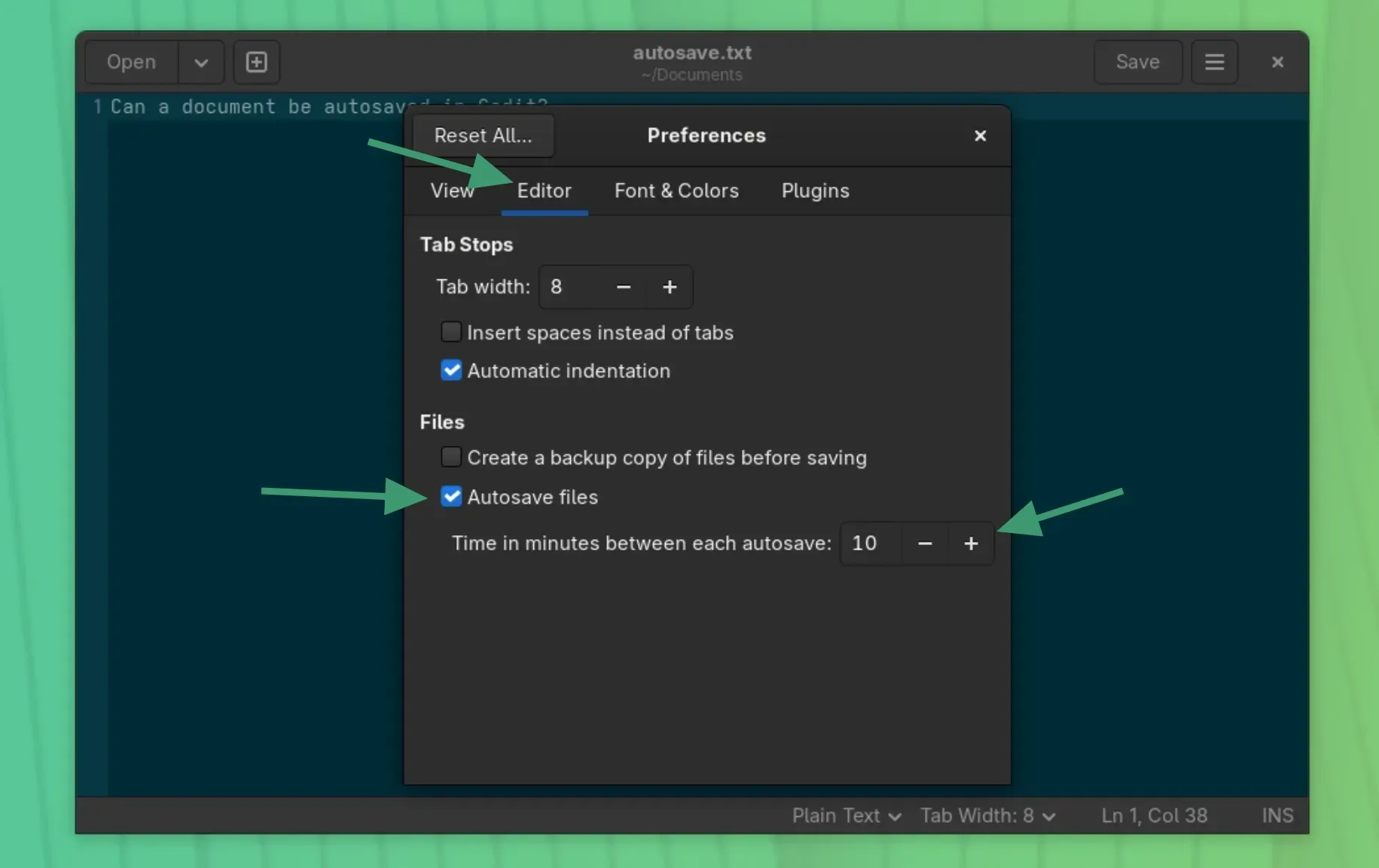 Enable autosave feature in Gedit