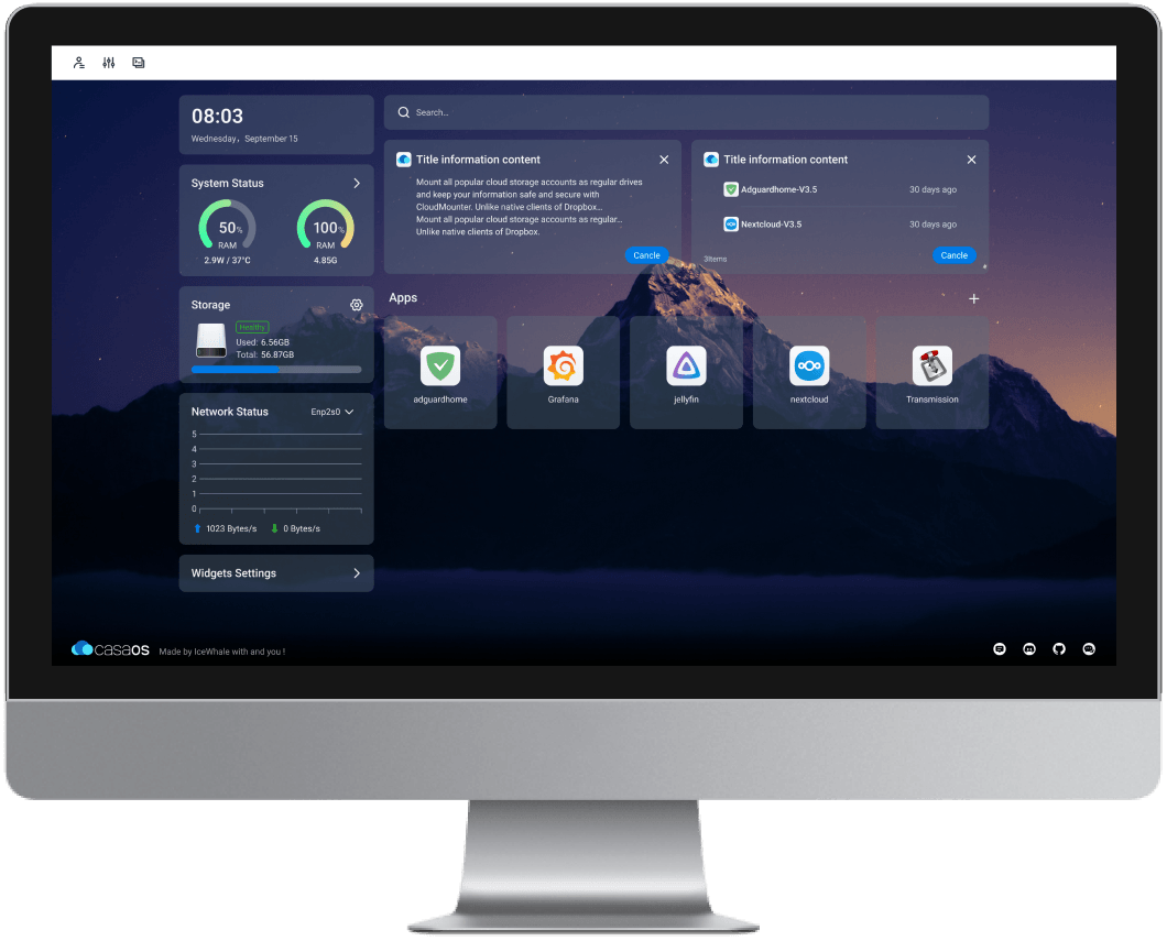 CasaOS web-interface