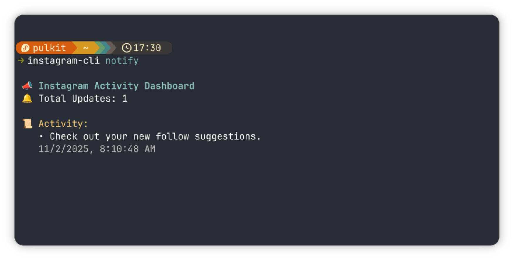 Notifications in Instagram-CLI