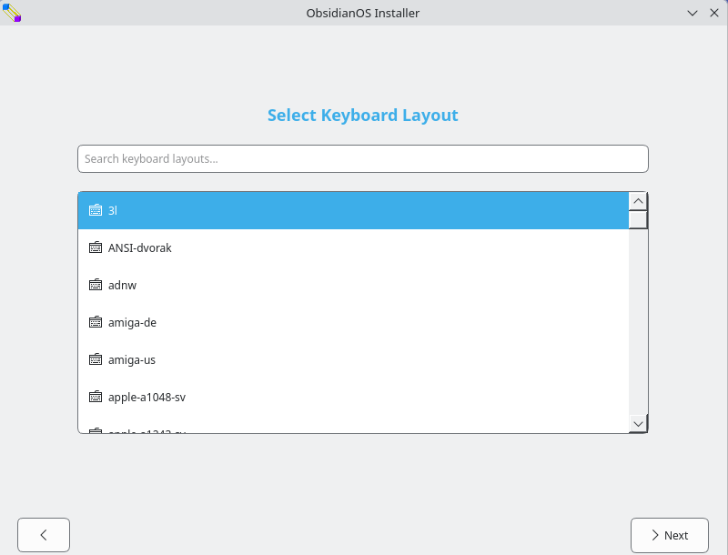 Keyboard layout selection while installing ObsidianOS