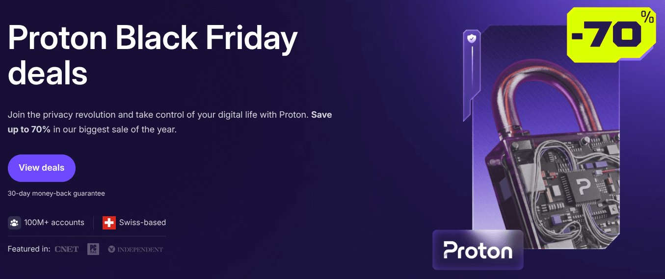 a banner that shows details of the 2025 proton black friday sale