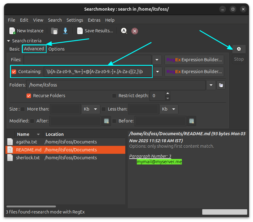 Search with regular expressions.