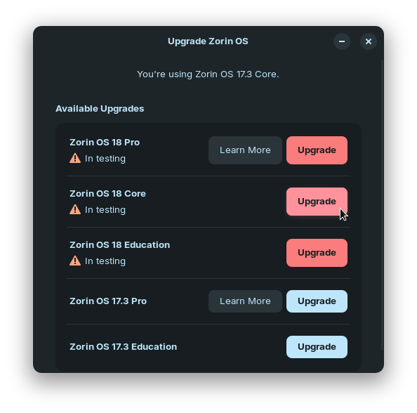 Upgrading from Zorin OS 17 to 18 (In Early Access)