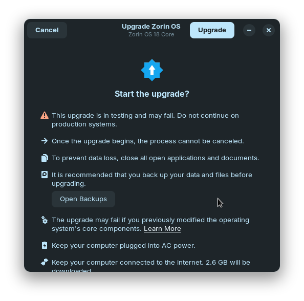 Upgrading from Zorin OS 17 to 18 (In Early Access)