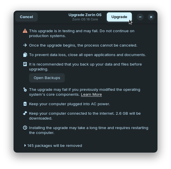 Upgrading from Zorin OS 17 to 18 (In Early Access)