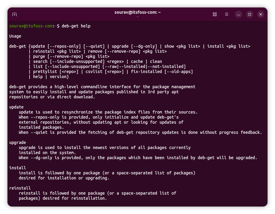 a screenshot of deb-get in action