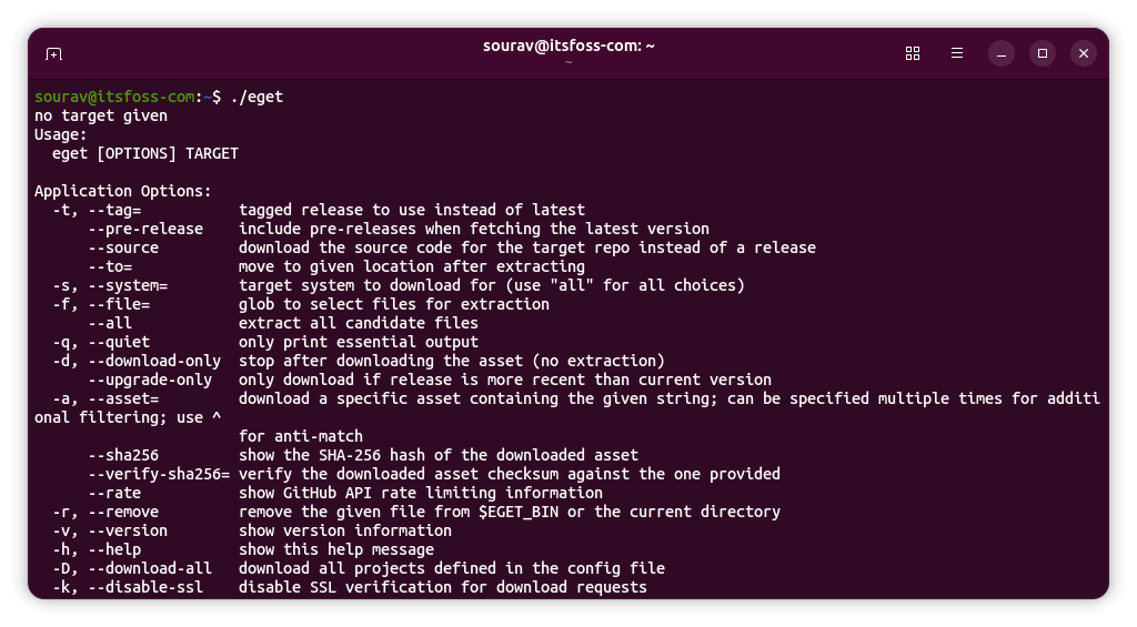 a screenshot of eget in action