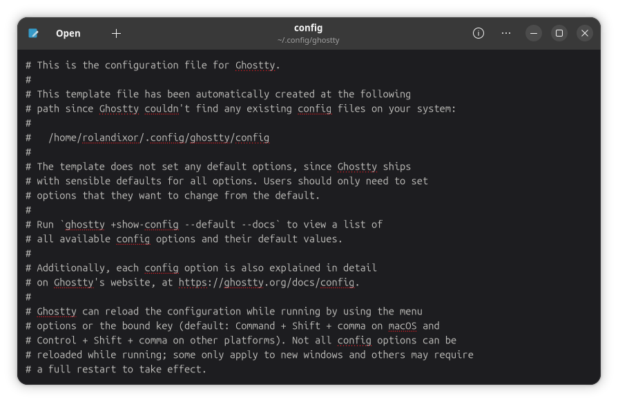 Editing the Ghostty configuration in GNOME Text Editor