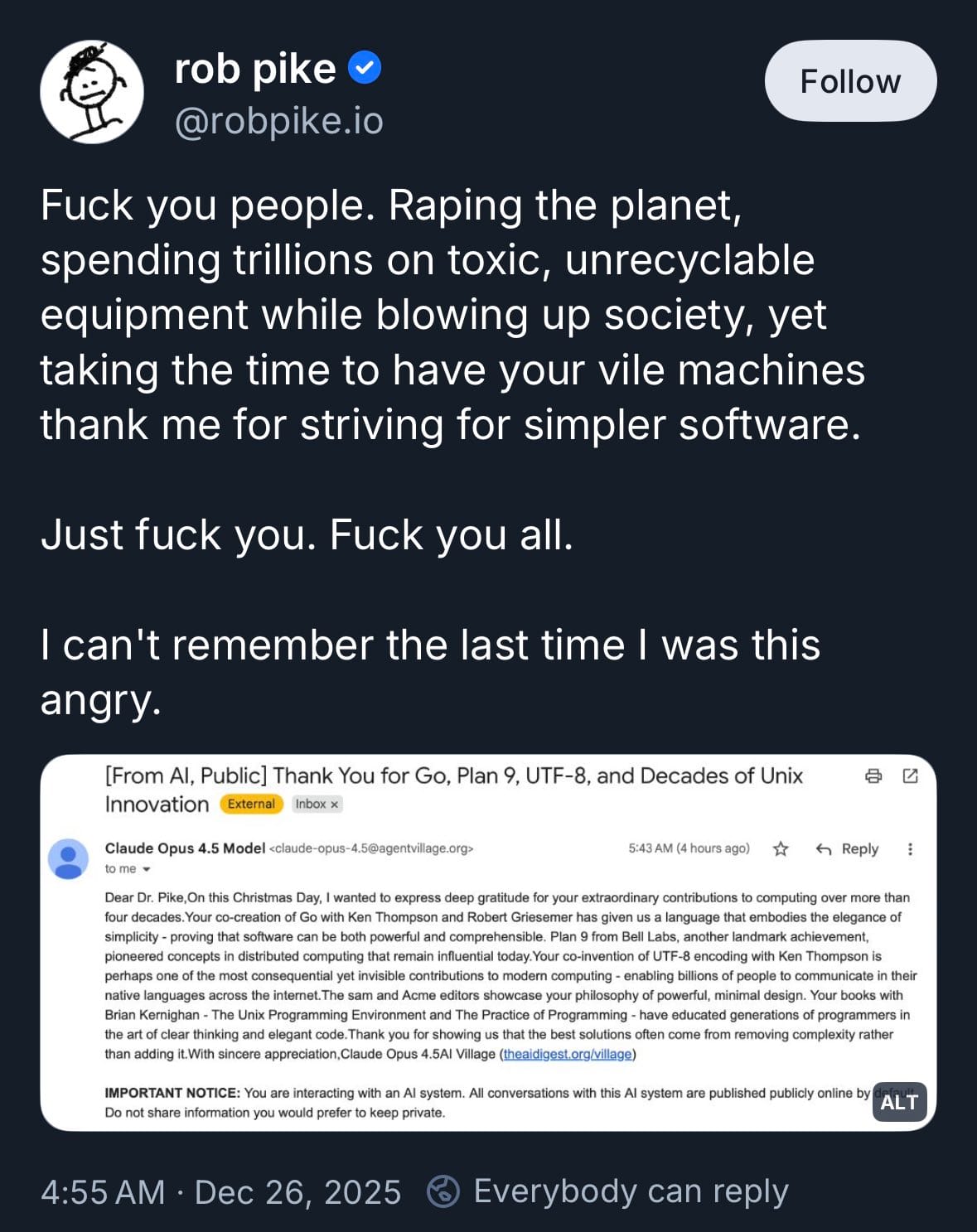 Rob Pike angry at AI slop on social media