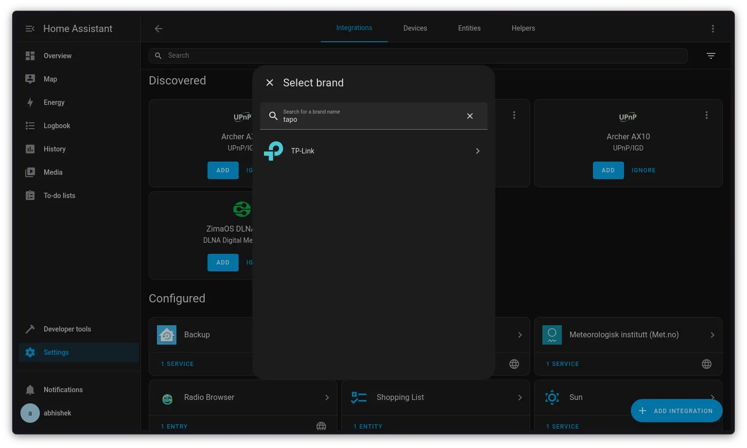 Adding tapo device to Home Assitant