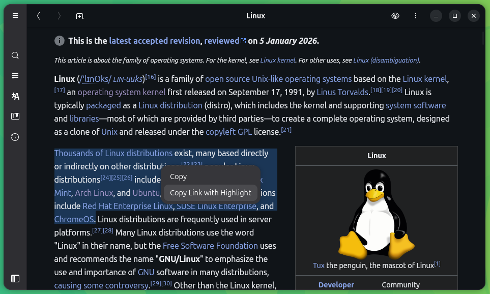 Select copy link to highlight in Wike