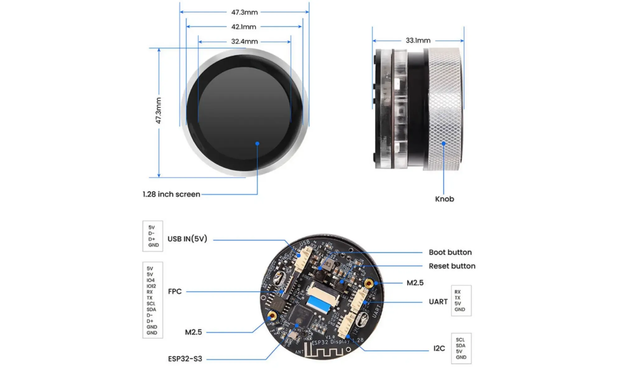 Technical specification of Elecrow CrowPanel Rotary Display