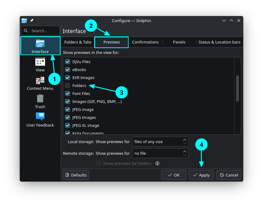 dolphin file manager folder thumbnails disable