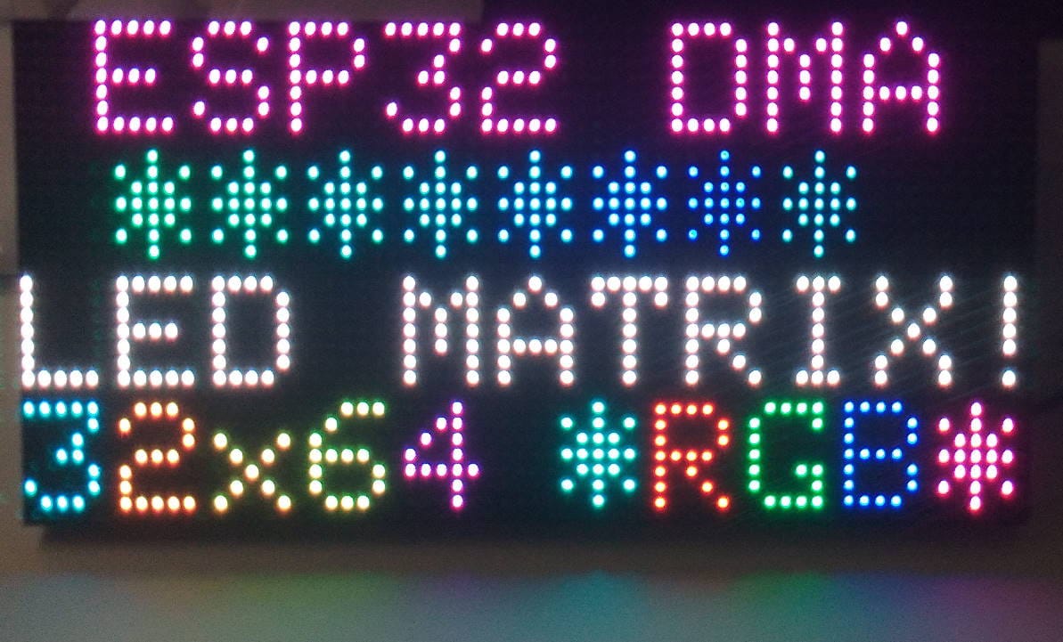 the esp32 dma led display is shown here in all its glory